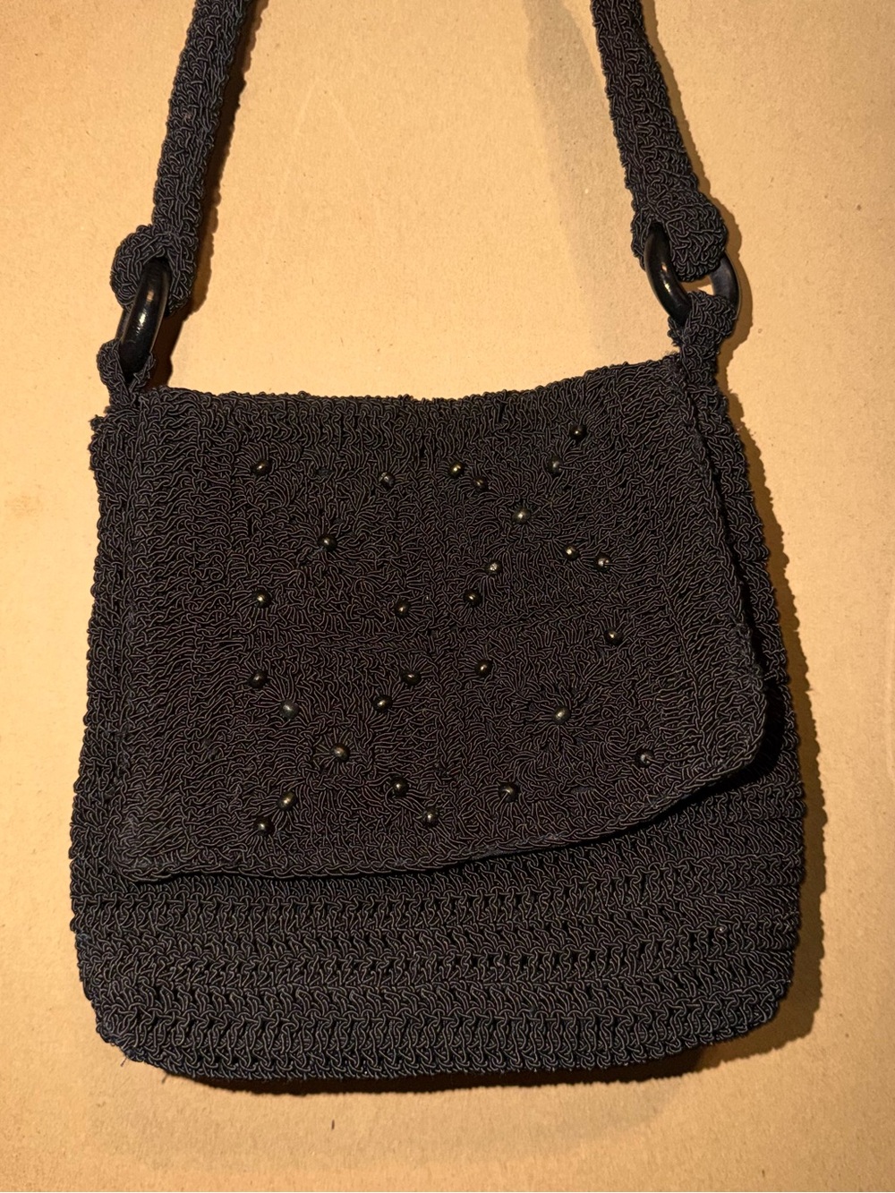 Black Beaded Crochet Crossbody Bag - Picture 2 of 7